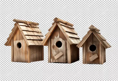 Rustic Wooden Birdhouses PNG Cutout for Nature and Home Decor Designs image