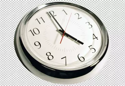 Round wall clock with a white face black hour and minute hands and a silver second hand png