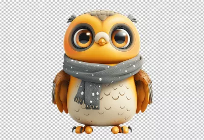 Adorable 3D Cartoon Owl Character with Scarf PNG Cutout for Kids Designs image