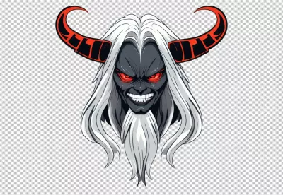 Menacing Oni Demon Head with Red Horns and Glowing Eyes Illustration image