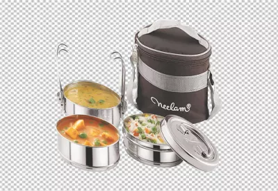 Stainless Steel Tiffin Carrier Set with Delicious Indian Cuisine and Insulated Bag image