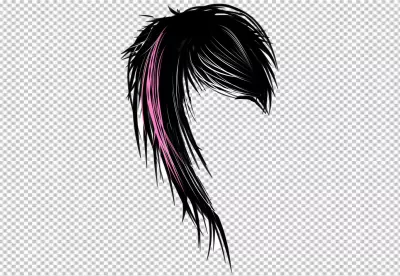 Dramatic Black Hair with Vibrant Pink Streak on Transparent Background image