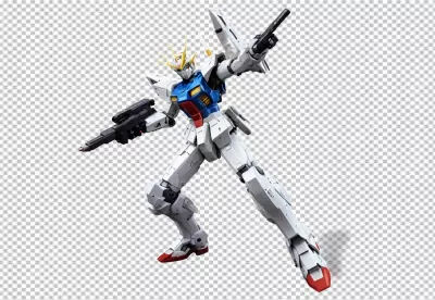 Detailed Gundam Model Kit in Dynamic Action Pose with Twin Beam Rifles image