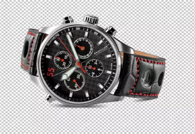 Hand watch red color combination transparent background 