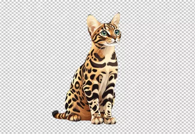Vibrant Bengal Cat Sitting Illustration with Green Eyes image
