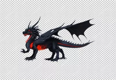 Menacing Black Dragon with Fiery Red Glow and Powerful Wings Isolated image
