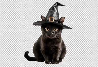 Cute Black Cat Wearing Witch Hat for Halloween Festivities image