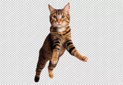 Agile Brown Tabby Cat Captured in Dynamic Mid-Air Jump image