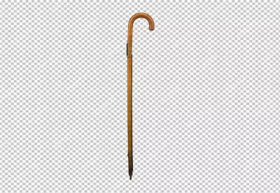 a brown wooden cane with a curved handle