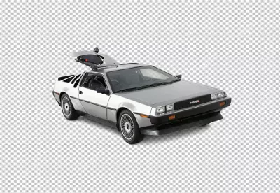 Iconic DeLorean DMC-12 Silver Sports Car with Open Gull-Wing Door Ready for Adventure image