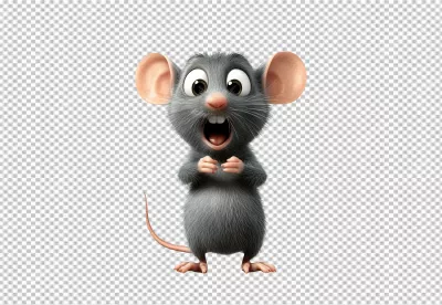 Cute Gray Mouse with Scared Surprised Expression PNG Download image