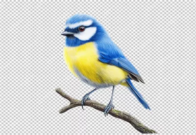 Vibrant Blue Tit Bird Perching on Branch with Colorful Feathers image