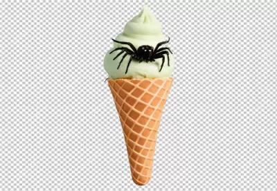 Spooky Green Ice Cream Cone Topped with a Realistic Black Spider for Halloween image