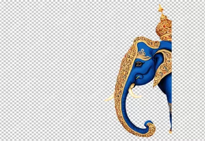 Majestic Blue Elephant with Golden Embellishments and Regal Crown on White Background image
