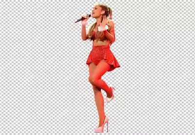 Festive Woman in Red Outfit Singing