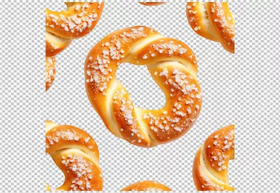 Sweet Sugar Bread Rings Pattern Seamless PNG. Golden Baked Snack for Creative Food Design. image