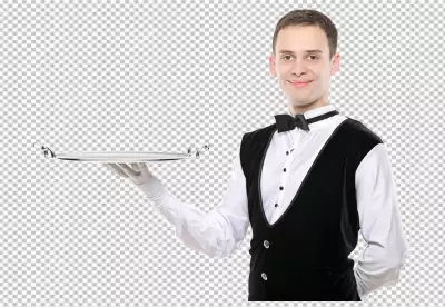 Luxury waiter touching on transparent screen