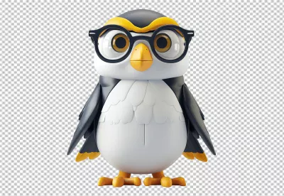 Cute 3D Penguin Character Wearing Glasses - Adorable Nerd Mascot PNG image