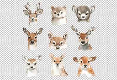 Adorable Watercolor Woodland Animal Collection for Kids' Designs image