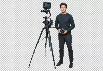 Professional Videographer Operating Advanced Camera Equipment on Tripod in Studio image