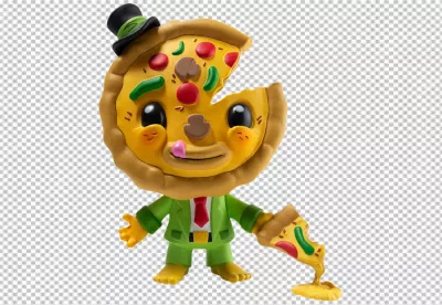Whimsical Pizza Slice Character in Green Suit with Top Hat Holding a Slice image