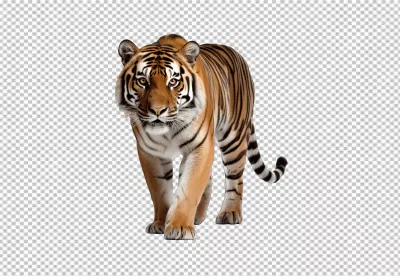 Majestic Tiger Walking Forward: Dynamic Big Cat Wildlife PNG for Design image
