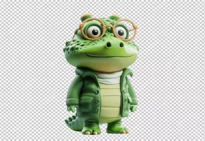Charming 3D Green Crocodile Character with Glasses and a Friendly Smile image