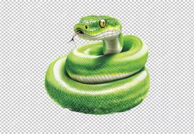Vibrant Green Coiled Snake with Slithering Tongue for Wildlife Designs image