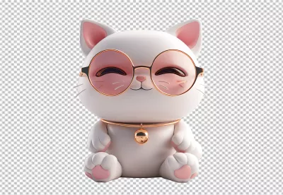 Cute White Cat Character Wearing Stylish Pink Glasses 3D Render image