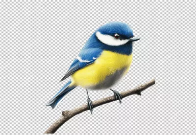Vibrant Blue Tit Bird Perched on Branch PNG for Creative Designs image