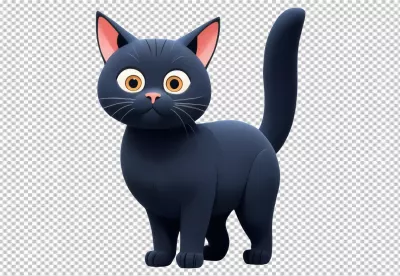 Adorable 3D Rendered Black Cat with Big Orange Eyes and Pink Ears image