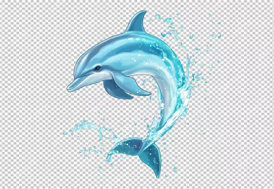 Graceful Blue Dolphin Leaping with Dynamic Water Splash PNG Image image
