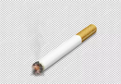 Tobacco coming from broke cigarette against white backdrop