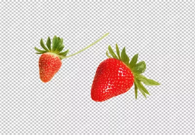 Vibrant Red Strawberries with Fresh Green Stems and Leaves on a White Background image