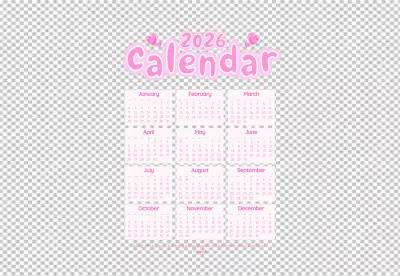 Charming Pink 2026 Annual Calendar with Hearts and Motivational Quote image