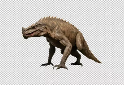 Ferocious Prehistoric Beast with Scaly Skin, Spikes, and Red Eyes Isolated on White image