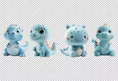 Sweet Blue Dino Figures: Playful 3D PNG Clipart for Kids image