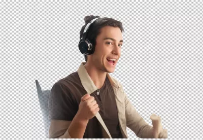 Cheerful Young Man with Headphones Expressing Joyful Excitement and Engagement image
