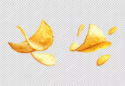Crispy Golden Potato Chips Flying in Dynamic Motion Delicious Snack Food Delight image