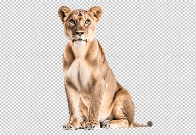 Majestic Lioness Sitting Gracefully Wild Animal Cutout PNG image