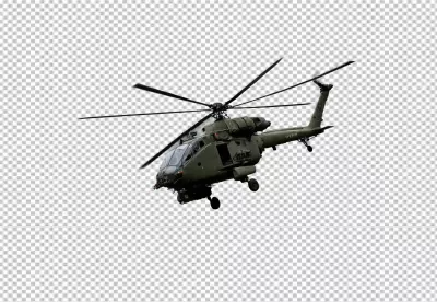 Powerful Military Combat Helicopter in Dynamic Flight Action against Transparent Background image