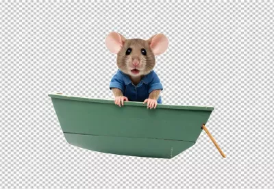 Cute Mouse Character in a Small Green Rowboat on Isolated White Background image