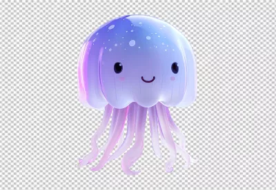 Cute 3D Rendered Jellyfish with Blue and Pink Hues for Playful Designs image