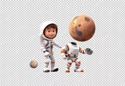 Young Astronaut Boy and Futuristic Robot Suit in Space Exploration image