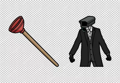 Cartoon Plunger and Camera Head Man in Suit on Black Background Illustration image