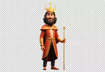 3D Animated King Character with Crown and Scepter in Royal Robe image