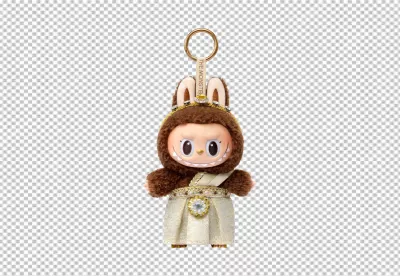 Adorable Fluffy Brown Monster Keychain in Traditional Thai Embellished Attire image