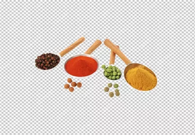 Various Colorful Cooking Spices and Whole Ingredients in Rustic Wooden Spoons image