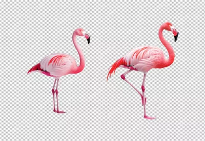 Elegant Pink Flamingos Standing Gracefully in a Pair PNG Cutout image