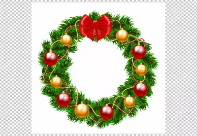 Realistic Christmas wreath with a big red bow and New Years